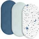 Gllquen Baby Muslin Bassinet Sheets 3 Pack, Breathable Elastic Cozy Fitted Cotton Bassinet Mattress Sheet for Baby Boy Girls, Fit for Hourglass Oval Rectangular Cradle Pad Sheets 33"X17" (Blue)