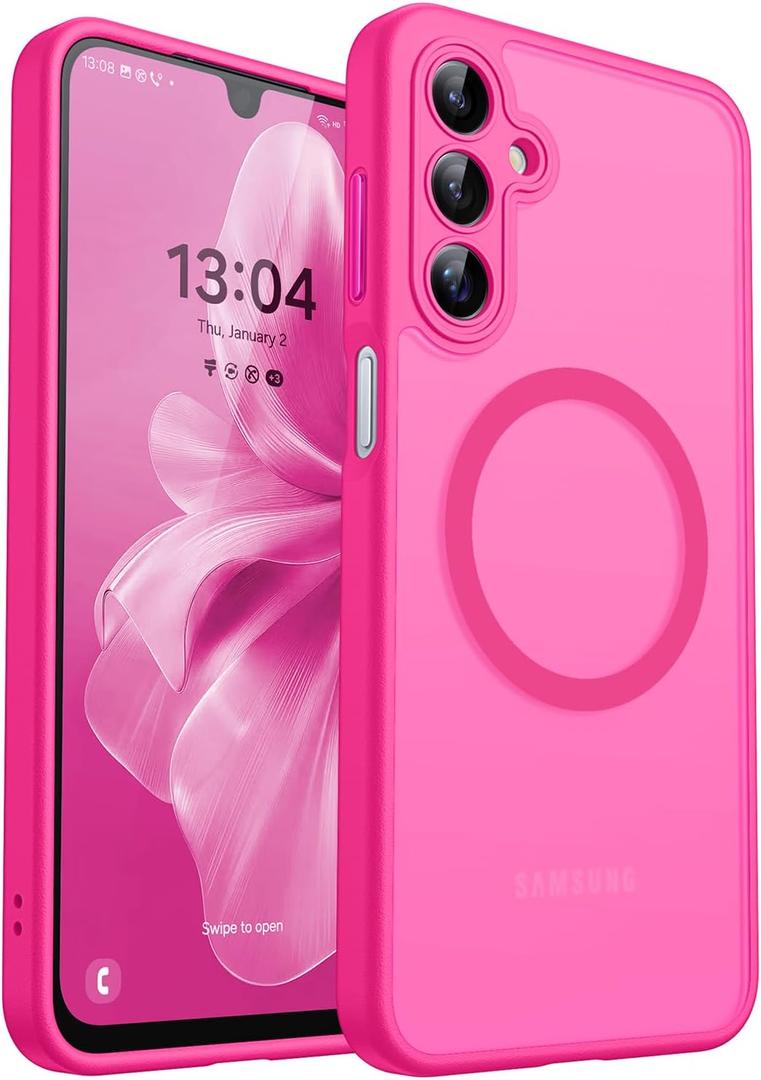 CANSHN Designed for Samsung Galaxy A16-5G Case [Full Camera Protection] [Compatible with Magsafe] Translucent Matte Back Protective Phone Cover, Hot Pink