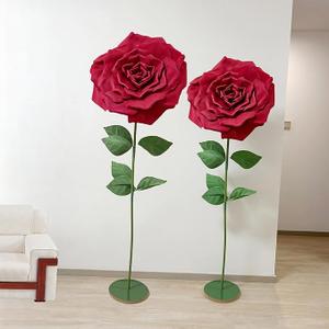 2 Set 5.6 ft Artificial Giant Roses Decoration,Wedding Arrangement,Shopping Mall Events Shop Window Display,Backdrop Arrangements Giant Flowers (Red B)