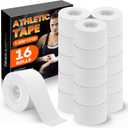 16 Pack Athletic Tape, White Sports Tape for Wrist Ankle Protection, Sports Tape Athletic No Sticky Residue, Easy to Tear Gymnastics Tape for Soccer, Football, Training Supplies (1.5" x 160 Yards)