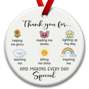 Teacher Appreciation Ornament, Ceramic Christmas Ornaments, School Decor for Christmas Tree, Cute Thank You Gifts for Teacher from Students, Kindergarten Christmas Ornament