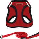 Best Pet Supplies Voyager Step-in Air All Weather Mesh Harness and Reflective Dog 5ft Leash Combo with Neoprene Handle, for Small, Medium and Large Breed Puppies - Set (Red/Black Trim), Medium