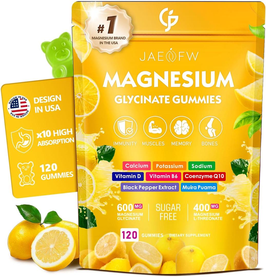 2 x Magnesium Glycinate Gummies 1000mg – High Absorption Magnesium Complex with CoQ10, Vitamin D3 & B6 – Sugar Free Magnesium Gummies for zzZ, Focus & Relaxation, for Women, Men & Kids Lemon