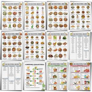 Sinload 12 Pcs Cholesterol Lowering Food List Poster List Foods to Lower Cholesterol Grocery Guide High Fiber Diet Chart Kitchen Wall Decor
