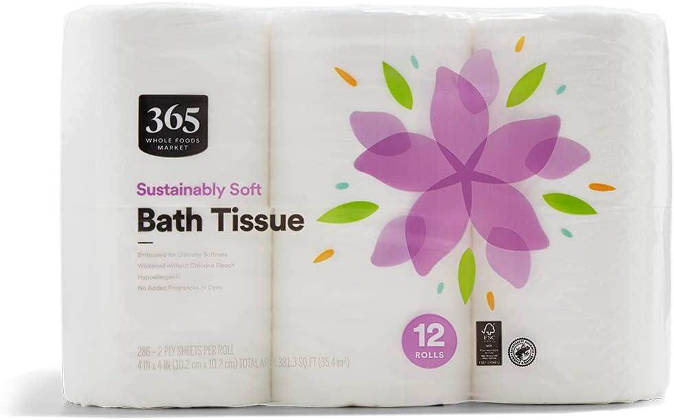 365 by Whole Foods Market, Sustainably Soft Bath Tissue, Hypoallergenic, 286 Sheets per Roll, 12 Count