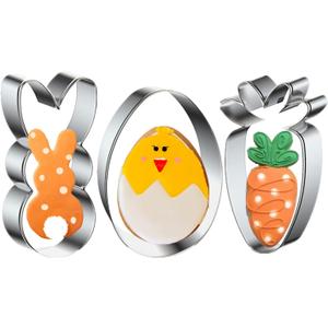 Easter Cookie Cutters, 3 Pieces Carrot Egg Bunny Rabbite Shapes Metal Cookie Cutters Stainless Steel Sets Holiday Themed Baking Kit