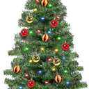 [ Timer & 12 Modes ] 3 Ft Green PVC Christmas Tree with 50 Multi Color Lights DIY 15 Ball Ornaments 3D Star Small Artificial Xmas Tree for Indoor Holiday Party Decorations