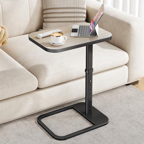 Kitstorack TV Tray Table, Adjustable Height & 90° Flip-Over Panel Design, Sofa Arm End Side Table for Eating Laptop Couch Bed Dinner or Small Spaces, Gray