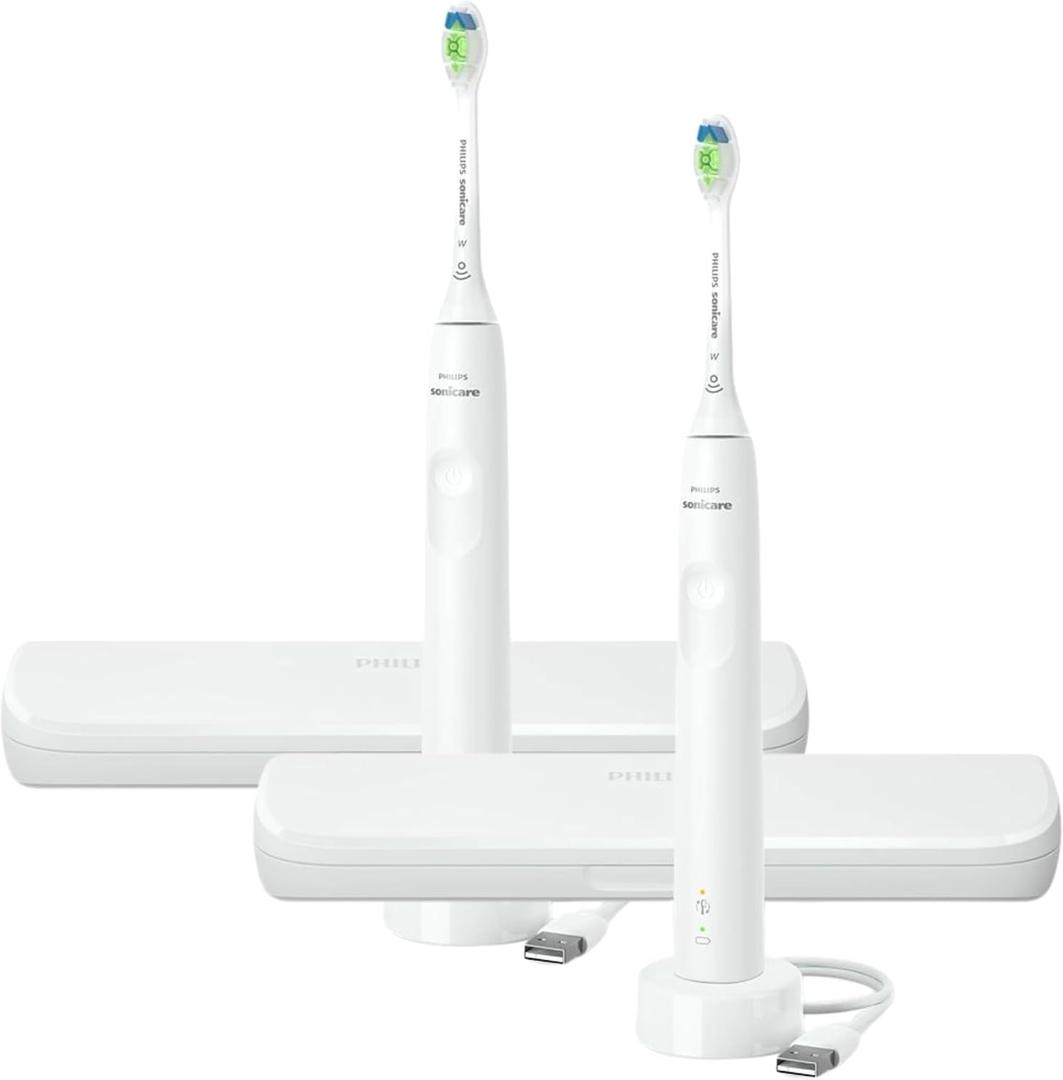 Philips Sonicare Electric Toothbrush with DiamondClean Brush Head 2-Pack Bundle, Rechargeable Electric Tooth Brush with Pressure Sensor, Sonic Electronic Toothbrush, Travel Case, White