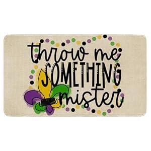 Mardi Gras Door Mat, Fleur De Lis Indoor Outdoor Non-Slip Doormat, Entryway Front Porch Welcome Mat for Entrance Decor 30" x 17"