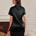 Ekouaer Satin Nightshirt for Women Button Down Nightgown Silk Short Sleeve Sleepshirt Notch Collar Sleepwear S-3XL (Black, XXXL)