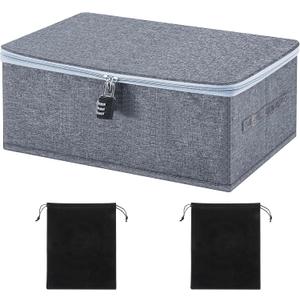 Lockable Storage Organizer Box - Discreet Zipper Storage Bins with 2 Drawstring Bags - 15.8 x 11.8 x 8.2 In Lock Storage Box for Women and Men Clothes Container