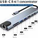 8-in-1 USB C Hub Multiport Adapter, Portable Type C Docking Station with RJ45, USB 3.0, USB 2.0, USB-C PD, HDMI, Dual Memory Card Readers, Universal for Laptop, Phone