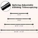 3 x Black Curtain Rods for Windows 36"- 48", Decorative Drapery Rod Adjustable by Splicing, 5/8 inch Small Curtain Rod for Bedroom, Living Room, Kitchen and Outdoors