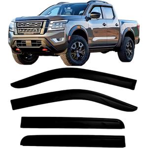 2022-2025 Tape-On Rain Guards for Nissan Frontier Crew Cab Side Window Visor Deflectors S SV Midnight PRO-X Long Bed Smoke Tinted Vent Shades Protectors 2023 2024