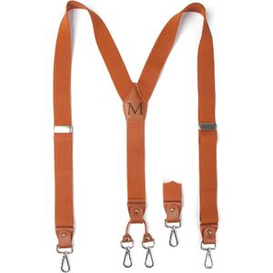 Brown Initial Suspenders for Men Wedding Dress Pants Adjustable 4 to 3 Hooks Elastic Y Back 1.4 Inches (Brown)