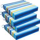downluxe Outdoor Chair Cushions Set of 4 for Patio Furniture, Water-Resistant Square Corner Patio Chair Cushions with Ties, High Density Foam Outdoor Seat Cushion, 18.5" X 16" X 3", Blue Stripes