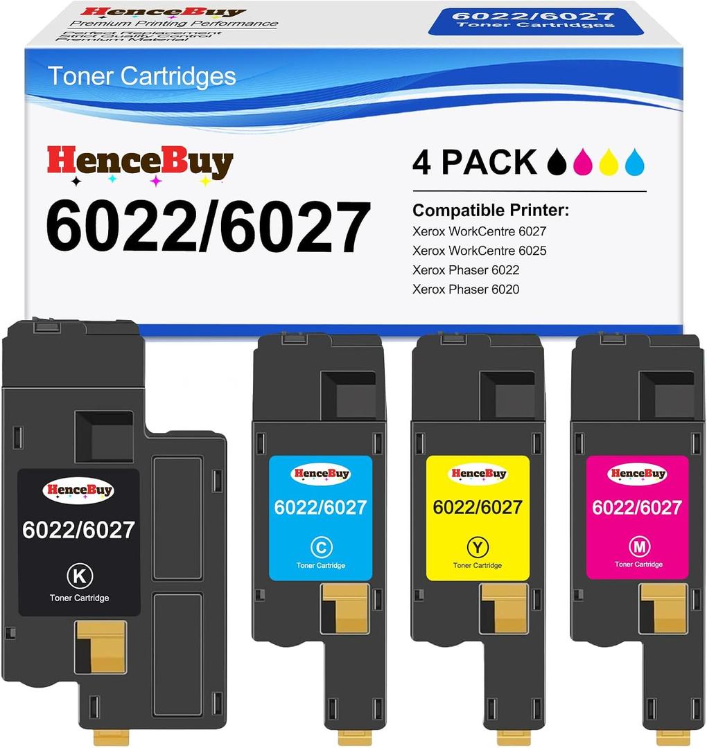 Remanufactured 6022 Toner Cartridge Replacement for Xerox WorkCentre 6027 6025, Phaser 6022 6020 (106R02759-Black,106R02756-Cyan,106R02757-Magenta,106R02758-Yellow , 4 Pack)