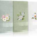 Tingjoo 3 Pcs Sage Green Magnolia Floral Hand Towels Farmhouse Green White Magnolia Bath Towels 14x29 Inch Soft Washable Embroidered Flower Decorative Spring Summer Cotton Decor for Bathroom Kitchen