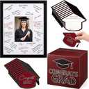 Gueevin Maroon and Black Graduation Decorations 2026 Guest Book Alternative Graduation Card Box Advice Cards 11x14in Signature Board Picture Frame for Class of 2026 Congrats Grad Party Decor Supplies