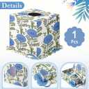 Blue Paper Mache Tissue Box Cover Floral Print Tissue Box Decorative Square Napkin Holder for Grand Millennial Home Bedroom Countertop Night Stands Office Country Decor