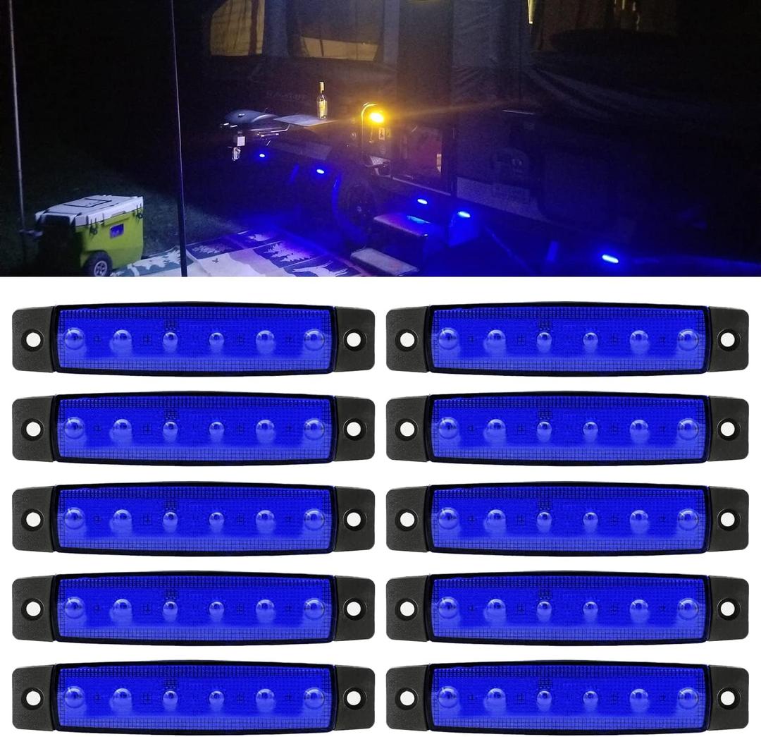 FXC 10x 6 LED Clearence Truck Bus Trailer Side Marker Indicators Light, Waterproof Boat Interior Light, Boat Deck Stern Light 12V (Blue)