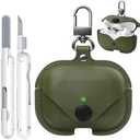 TNSNK for Airpods Pro 2 Case Leather, AirPods Pro Case with Keychain & Cleaner Kit for Apple Airpods Pro 2nd/1st Generation (2023/2022/2019), Full Protective Leather Case Cover for Men Women (Green)