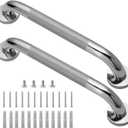 Shower Grab Bar, 2 Pack 16 Inch Bathroom Grab Bar, 304 Stainless Steel 1.25" Diameter Anti-Slip Handicap Grab Bar Support Shower Rail Senior Handrail Shower Safety Bar Handle, 16 Inch, Chrome anti slip pattern