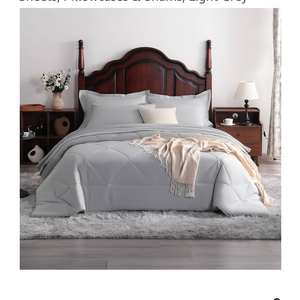 Queen Comforter Set 3 Pieces, All Seasons Bedding Set, Soft and Breathable Queen Bed in a Bag with Down Alternative Comforter, Pillowcases  Light Grey