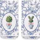 Blue and White Chinoiserie Easter Egg Bunny Kitchen Towels Set of 2 - Spring Cute Easter Rabbit Hand Towels for Bathroom Kitchen, Grandmillennial Decorative Dish Tea Towel Dishcloth617 (Hcolor005)