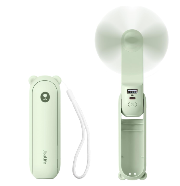 JISULIFE Handheld Mini Fan, 3 IN 1 USB Rechargeable Portable Fan [12-19 Working Hours] with Power Bank, Flashlight, Pocket Design for Travel/Summer/Concerts/Lash, Gifts for Women(Green) 
