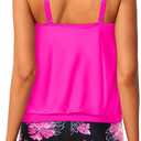 Tempt Me Women Two Piece Tankini Swimsuits Blouson Modest Swim Top Boyshort Bathing Suits (Pink, M)