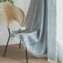 Sutuo Home Denim Blue Boho Curtains 84 Inches Long for Bedroom&Living Room,Bohemian Light Filtering French Country Linen Farmhouse Vintage Chic Tassels Hollow Window Treatment Drape, 1 Panel 52" W
