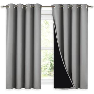 NICETOWN 100% Blackout Curtains with Black Liners, Thermal Insulated Full Blackout 2-Layer Drapes, Noise Cancellation Window Draperies for Dining Room (Silver Grey, 2 Panels, 52-inch W by 54-inch L)