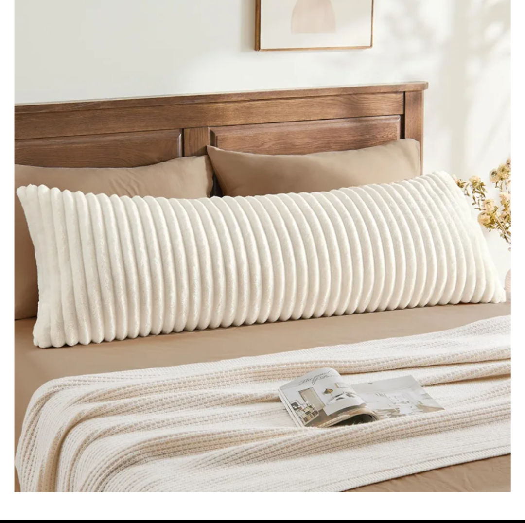 BEDELITE Fluffy Faux Fur Body Pillow Cover with Zipper, Luxury Plush 3D Striped Pillow Cover Ni size  Inches, Super Soft and Cozy Long Body Pillow Pillowcase for Bed Sofa Couch Room Decor(Cream White)