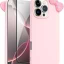 Cute Case for iPhone 15 Pro 6.1" with HD Screen Protector, Pink Glitter Rhinestone Bow Phone Cases, Soft Silicone Shockproof Protective Phone Cover for Women Girls & Girls Kids