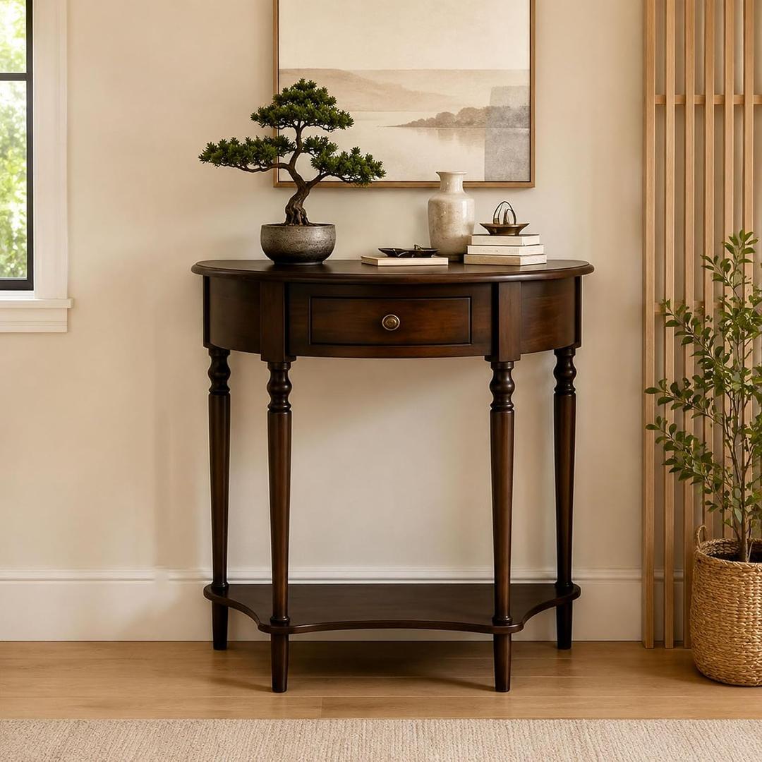 Half Moon Console Table with Drawer, Small Entryway Table, 31.5IN