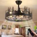 Rustic Ceiling Fans with Lights, 23" Deer Antler Ceiling Fan with Light, Adjustable Height, Rustic Farmhouse Ceiling Fans for Living Room, Bedroom, Hallway, Entryway Lighting