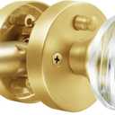 Glass Door Knobs Gold Door Knob Interior Satin Brass Privacy Door Knob for Bedroom and Bathroom Crystal Door Knob (1 Pack Privacy)