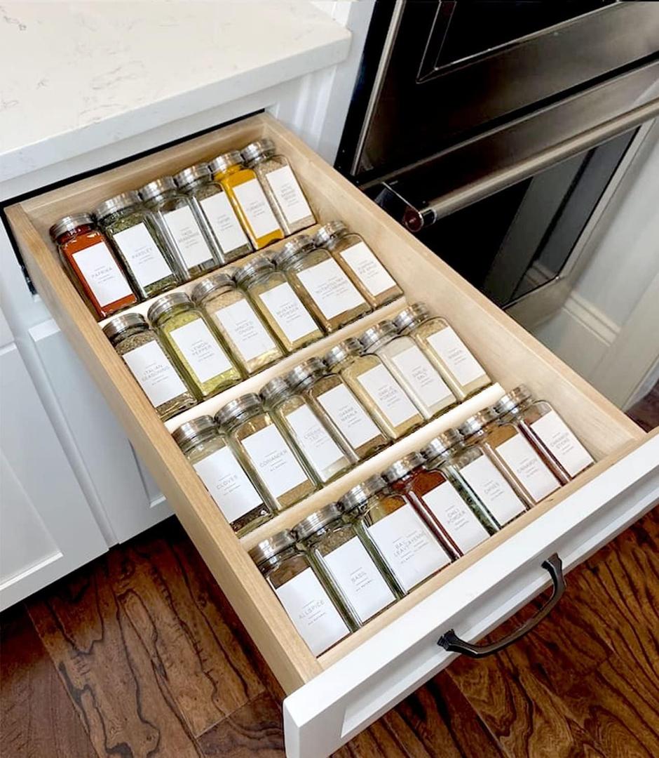 MIUKAA Clear Acrylic Spice Drawer Organizer, 4 Tier Seasoning Jars Drawers Insert, Kitchen Spice Rack Tray for Drawer/Countertop (Jars not included) (4 Pcs x 13 inch Width, Transparent)