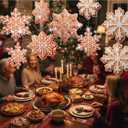 Gueevin 16 Pcs 12" Large Gingerbread Snowflake Ornaments Christmas Tree Ornaments Bulk Xmas Giant Hanging Brown Paper Decor with Ropes Rustic Xmas Decor for Home Winter(Snowflake, Tan)