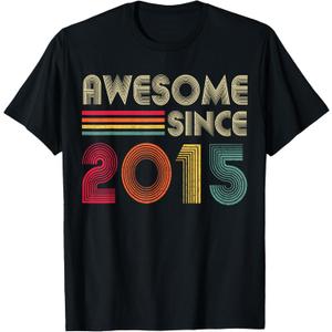 Awesome Since 2015 7th Birthday Retro T-Shirt (Small, Black)