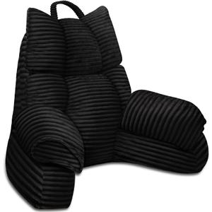 RRPAHWTV Reading Pillow for Bed with High Arm Rests, Back Support Pillow for Sitting Up in Bed with Shredded Memory Foam for Reading, TV, Gaming or Relaxing on Floor (Ink Black, Large)