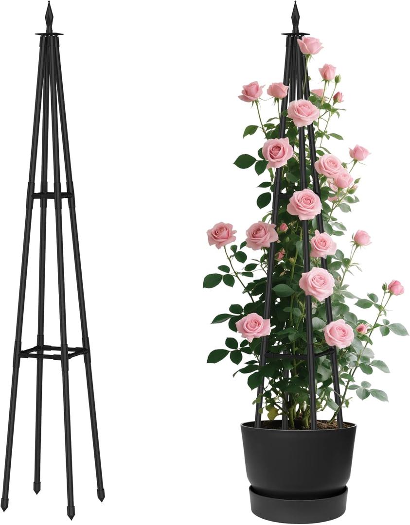 4 Ft obelisk trellis for Climbing Plants outdoor,4 Ft garden trellis with Extra Thickened Plastic-Coated metal pipes, Garden Indoor Potted Plant Support, Climbing Support for Potted Plants (Black)