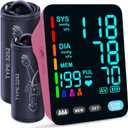 Blood Pressure Monitor, Automatic Upper Arm Blood Pressure Monitors for Home Use, 2 Blood Pressure Machine Cuff(9-17in & 13-21in) with Large LED Backlit Display, 3x199 Reading Memory Users Pink