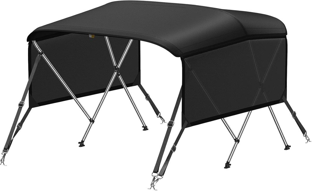 KAKIT 3 4 Bow Bimini Tops with Mesh Sidewalls Support Poles for Boats Marine Grade Canvas Top Includes 2 Straps Storage Boot 1 Inch Aluminum Frame