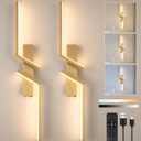 Modern Battery Operated Wall Sconce Set of Two, Wireless Wall Sconce with Remote Control, Gold Rechargeable Sconces 3000K-6500K, indoor not hardwired LED Wall Lights for Living Room, Hallway, Bedroom