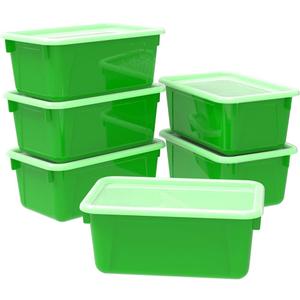Storex Small Cubby Bins  Plastic Storage Containers for Classroom with Non-Snap Lid, 12.2 x 7.8 x 5.1 inches, Green, (62409U05C) (Pack of 5)
