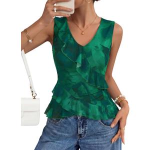 ZESICA Women's Summer Going Out Tops Sleeveless V Neck Floral Y2K Shirts (Green, S)