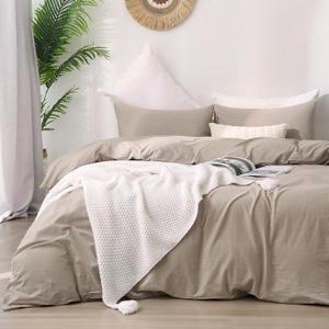 ATsense Duvet Cover Oversized King Size, 100% Washed Cotton, Linen Feel, Tannish Linen Grey Comforter Cover, 3 Pieces Bedding Set, Soft and Breathable, Premium Luxury Hotel Style, Farmhouse Style